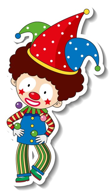 Sticker template with happy clown cartoon character