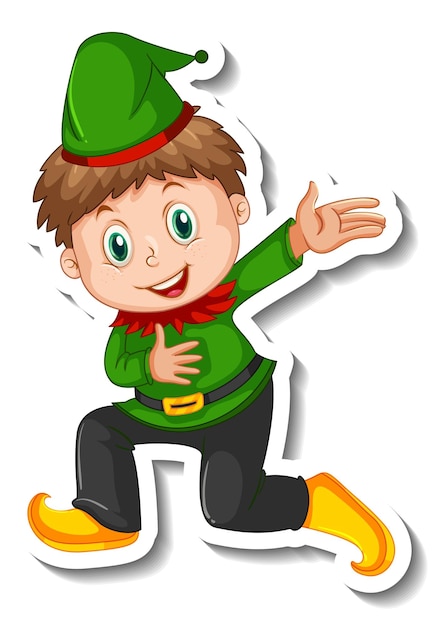 Sticker template with little elf cartoon character isolated