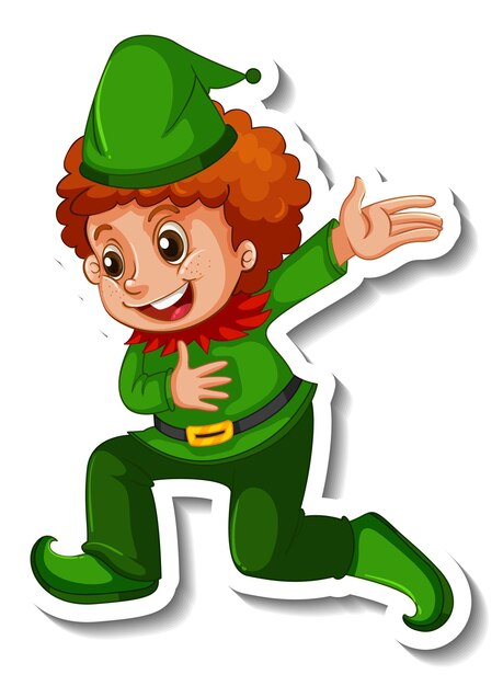 Sticker template with little elf cartoon character isolated