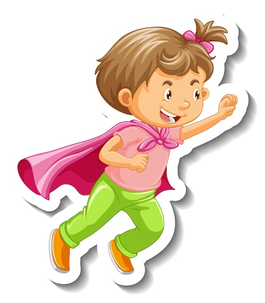 Sticker template with a little girl cartoon character isolated