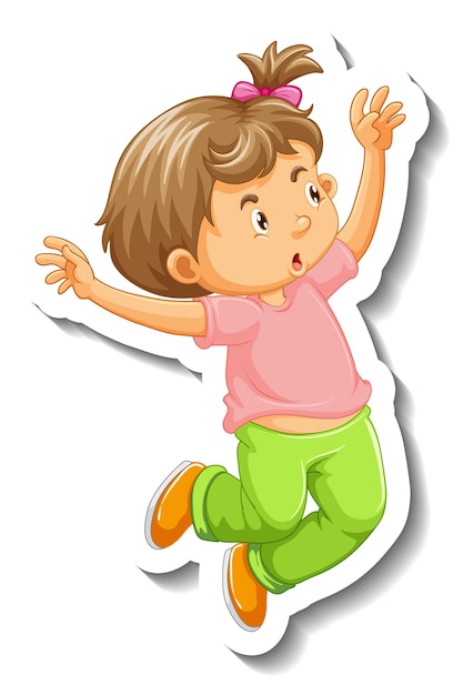 Free Vector sticker template with a little girl jumping cartoon character isolated