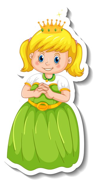 Sticker template with a little princess cartoon character isolated