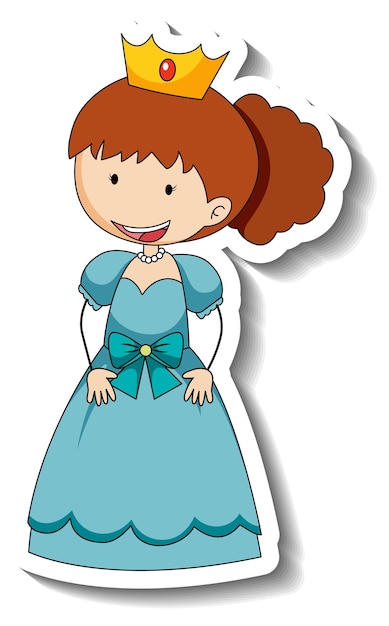 Free vector sticker template with a little princess cartoon character isolated