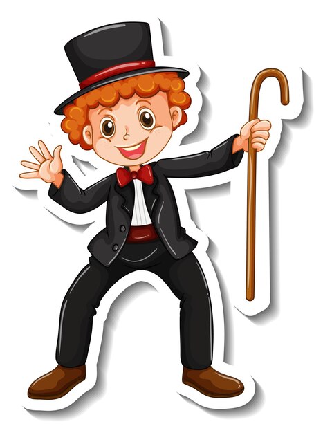 Sticker template with a magician boy cartoon character isolated