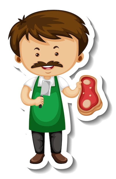 Free Vector sticker template with a meat seller man cartoon character isolated