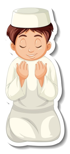 A sticker template with Muslim boy praying