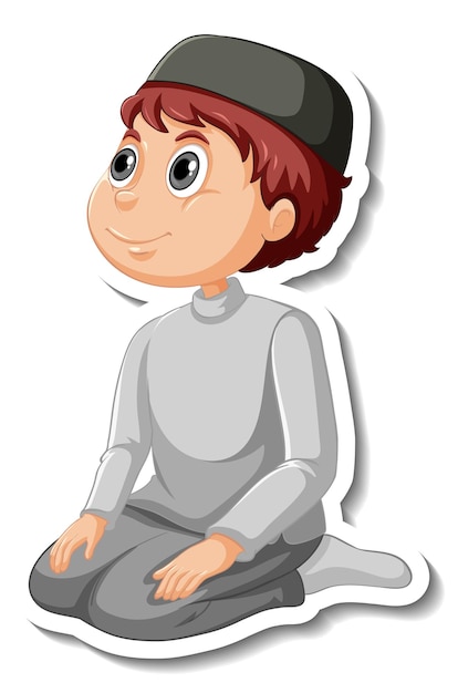 A sticker template with Muslim boy praying