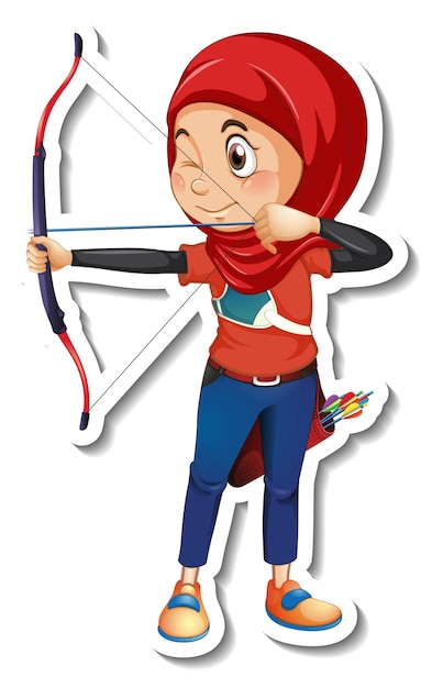 A sticker template with a muslim girl holding archer isolated