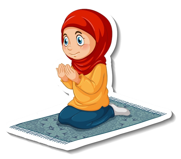 Free vector sticker template with a muslim girl in praying position isolated