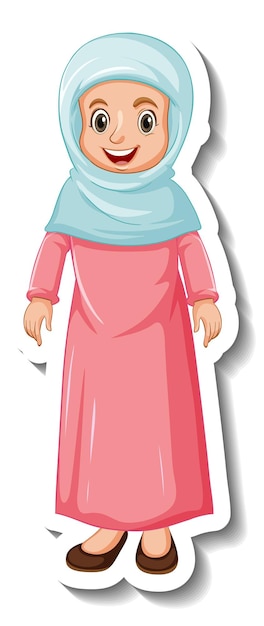 Free Vector a sticker template with muslim woman cartoon character