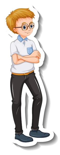 Free Vector a sticker template with a nerdy man in standing pose