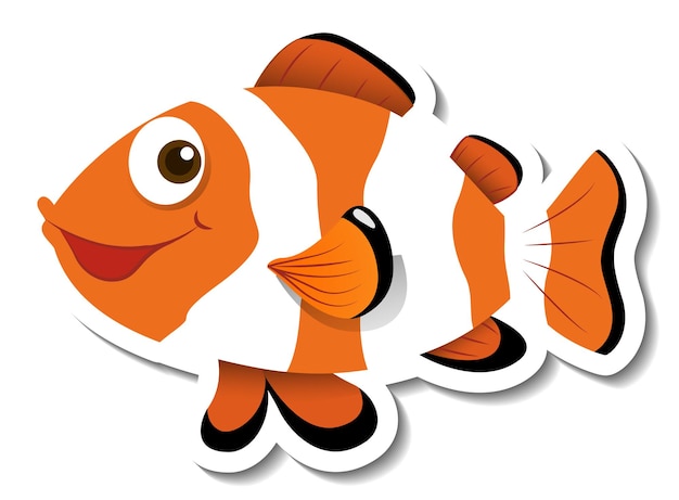 Sticker template with Ocellaris clownfish cartoon character isolated