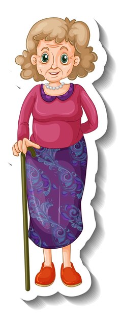 A sticker template with an old woman in standing pose