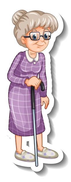 A sticker template with an old woman in standing pose