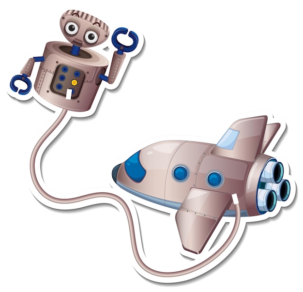 Free vector a sticker template with plane and robot isolated