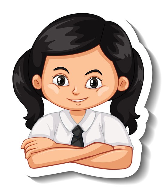 A sticker template with portrait of a student girl in school uniform