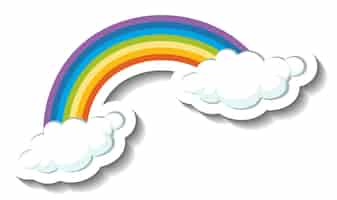 Free vector a sticker template with rainbow and clouds isolated