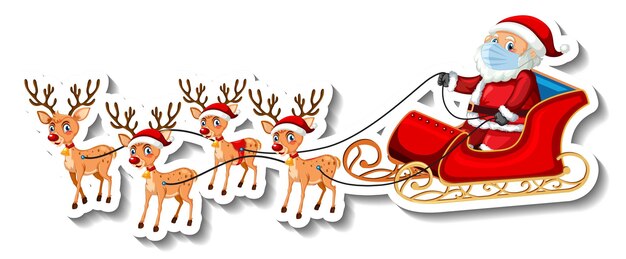 A sticker template with Santa Claus on sleigh and reindeers