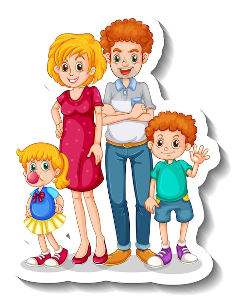 Free vector a sticker template with small family members cartoon character