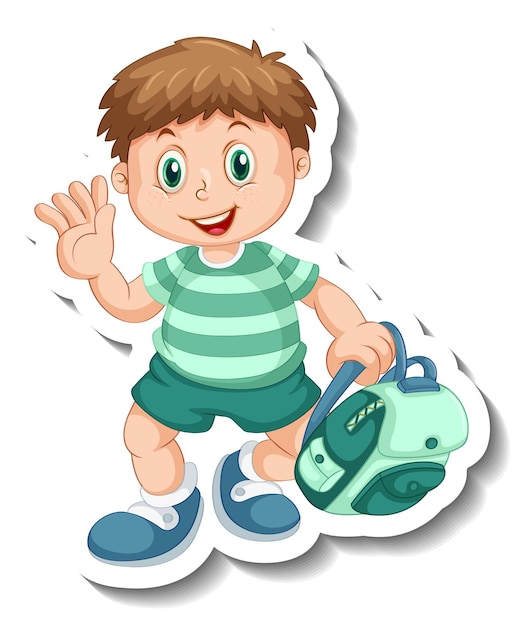 Sticker template with a student boy cartoon character isolated