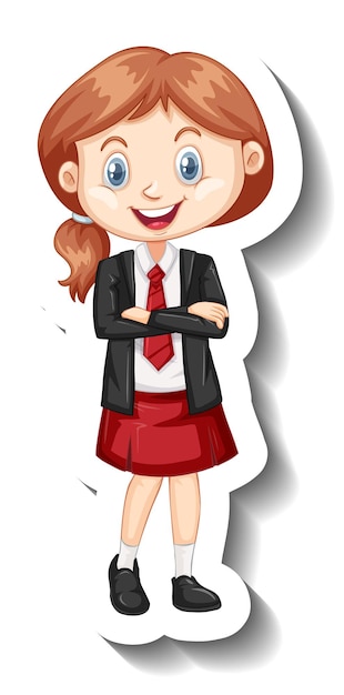 A sticker template with a student girl in school uniform