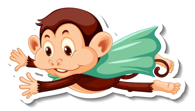 Sticker template with a super hero monkey on white background