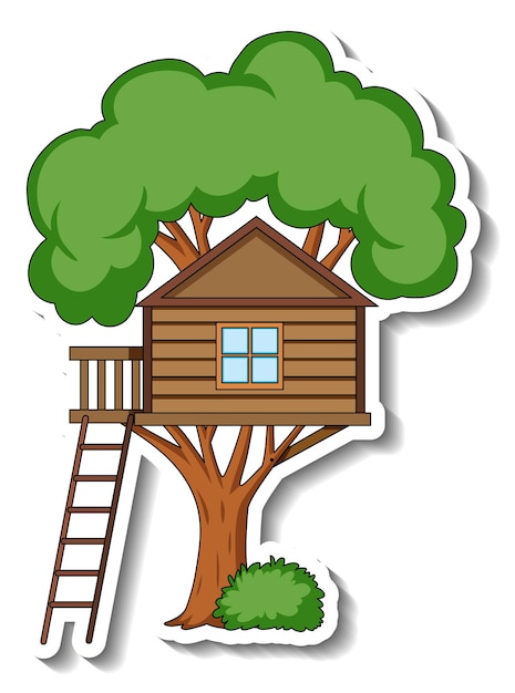 Free Vector sticker template with a tree house isolated