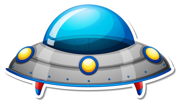 Sticker template with unidentified flying object (UFO) isolated