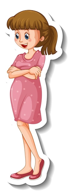 A sticker template with a woman wearing pink dress in standing pose