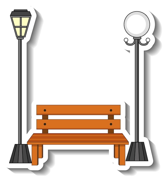 Free Vector sticker template with wooden bench and street lamp isolated