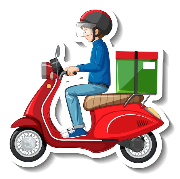 A sticker with delivery man on motor scooter