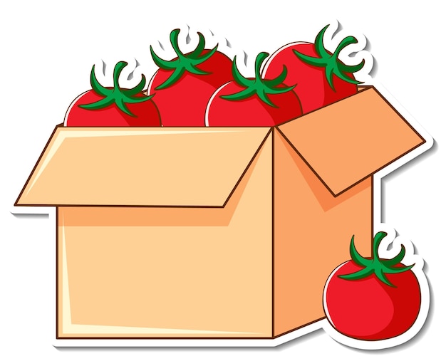 Sticker with many tomatoes in a box