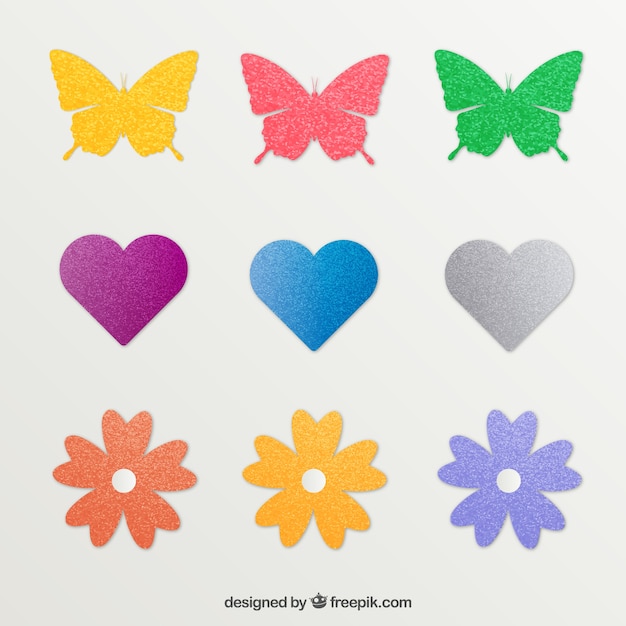 Free Vector stickers in different shapes with glitter