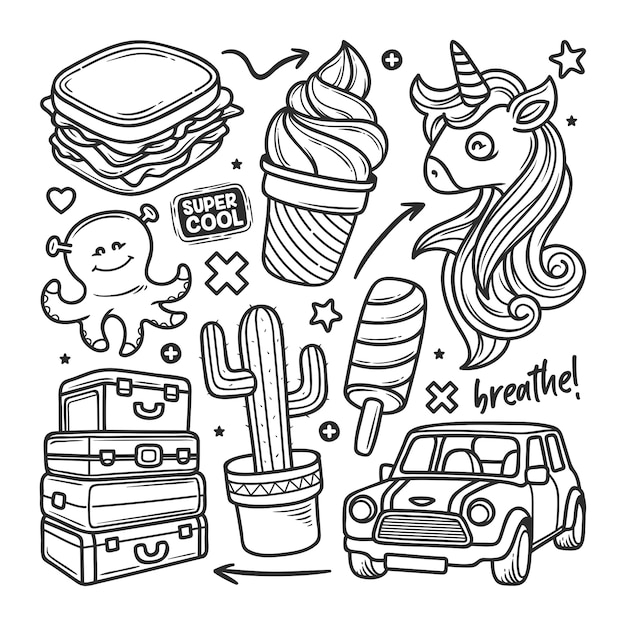 Free vector stickers hand drawn doodle