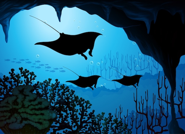 Free Vector stingray in underwater scene