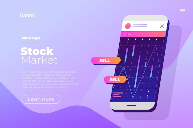 Free Vector stock exchange application landing page