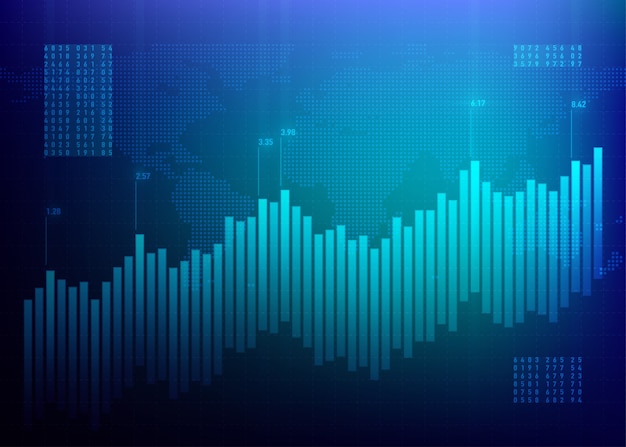 Stock graph market. Finance chart. Growth business blue. Bond data online bank.