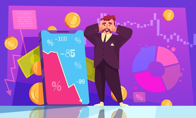 Free Vector stock market cartoon composition with trader facing investment loss vector illustration