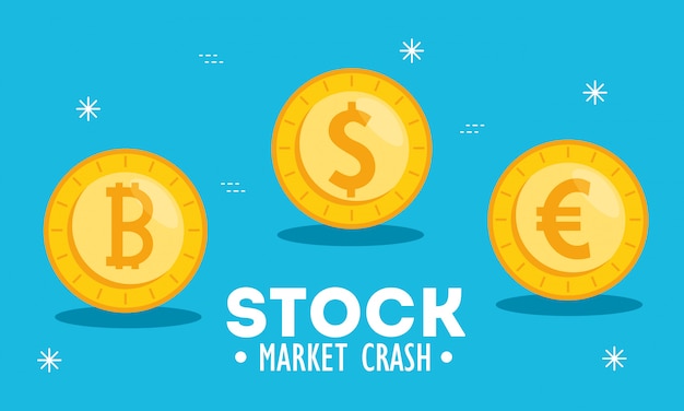 Stock market crash with money coins illustration