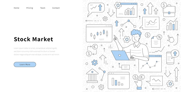 Stock market doodle landing page trader work