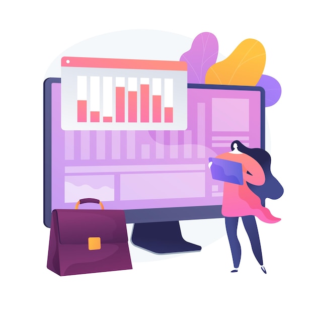 Stocktaking process. Financial operation. Tax reporting, management software, enterprise program. Woman doing bookkeeping and auditing cartoon character. Vector isolated concept metaphor illustration