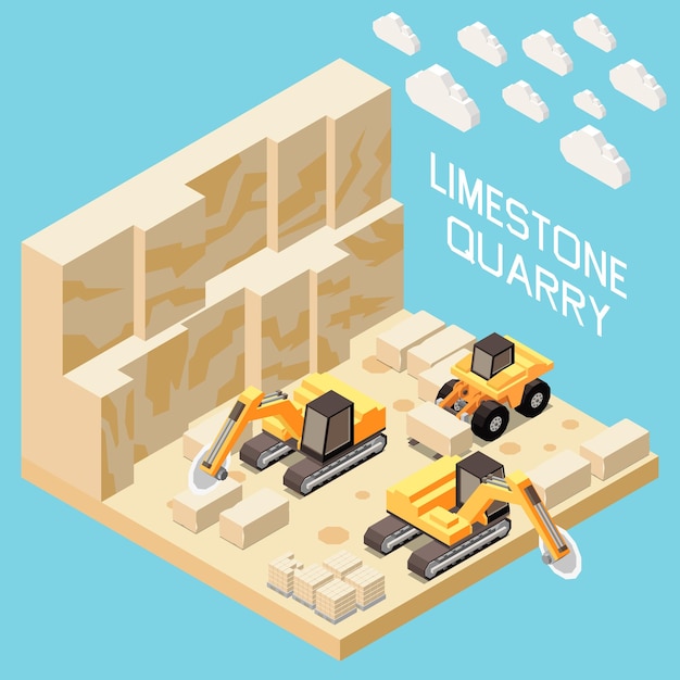 Free Vector stone factory isometric concept with limestone quarry vector illustration