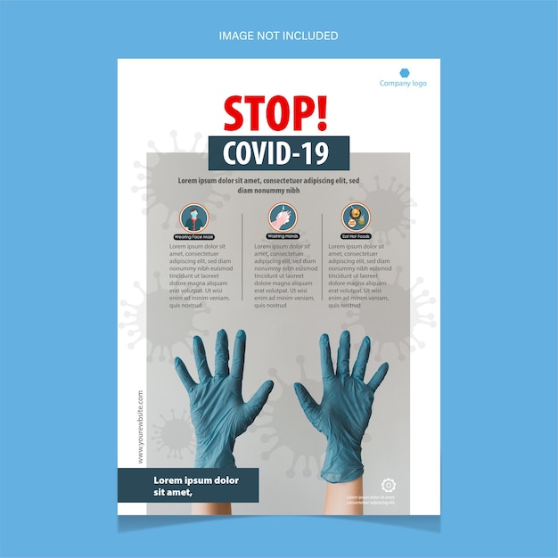 Free Vector stop covid-19 flyer template with blue gloves