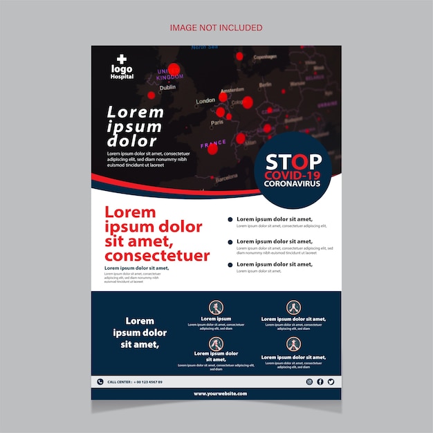 Stop COVID-19 Flyer template with a hospital checkup.