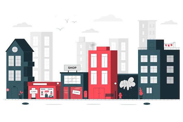 Free Vector stores closed (empty city) concept illustration