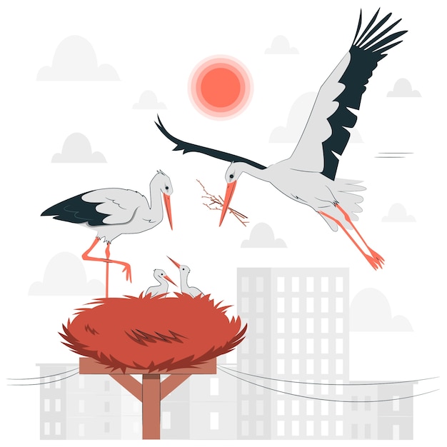 Free Vector stork nest concept illustration