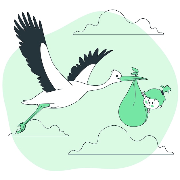 Free Vector stork with baby girl illustration concept