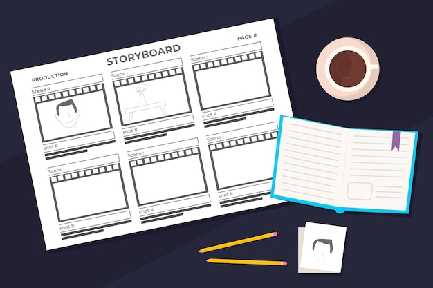 Free Vector storyboard daily planner and coffee