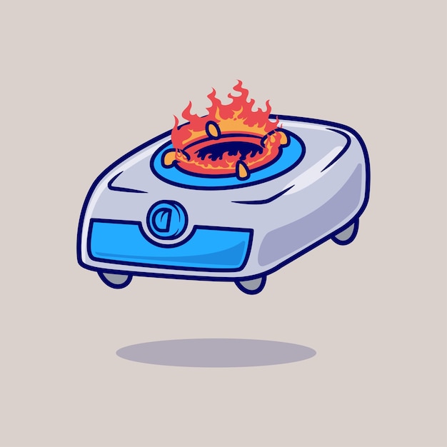 Free vector stove with fire cartoon vector icon illustration food object icon isolated flat vector