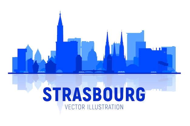 Strasbourg France city skyline silhouette at white background Flat vector illustration Business travel and tourism concept with modern buildings Image for banner or web site